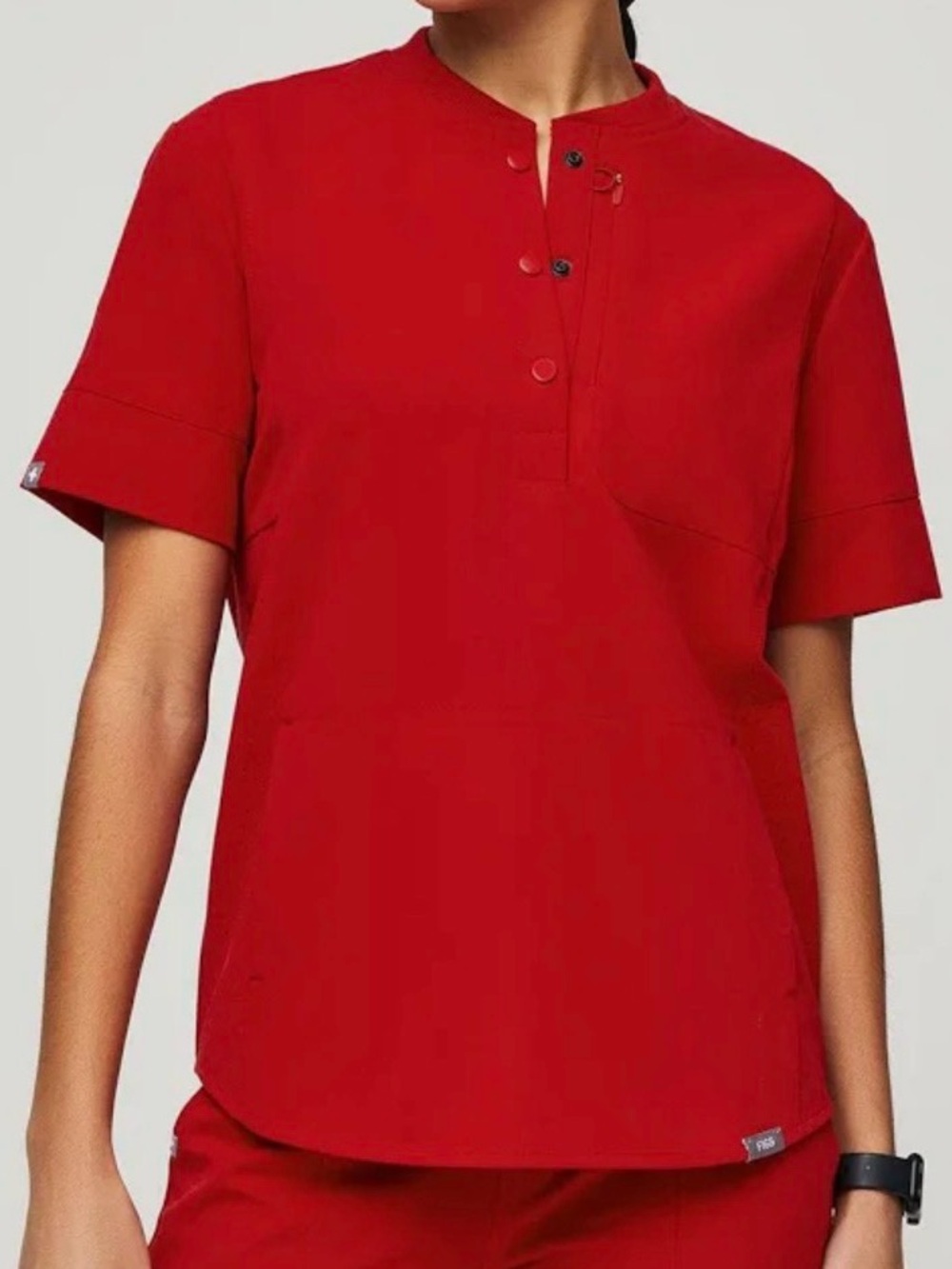 FIGS Gidya Short Sleeve Henley Scrub Shirt - Pop Red